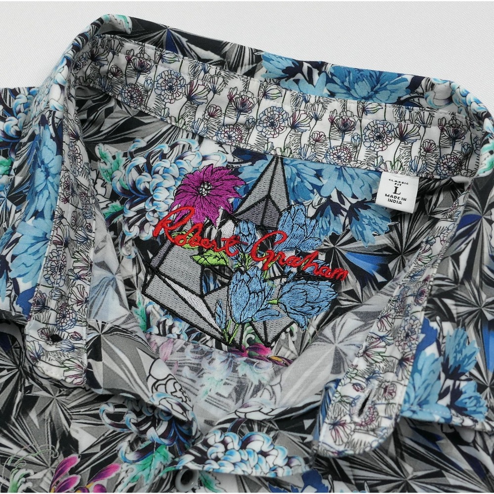 Robert Graham Mens L Crystal Prism Floral Geometric Button Down‎ S/S Shirt AOP - Picture 7 of 10
